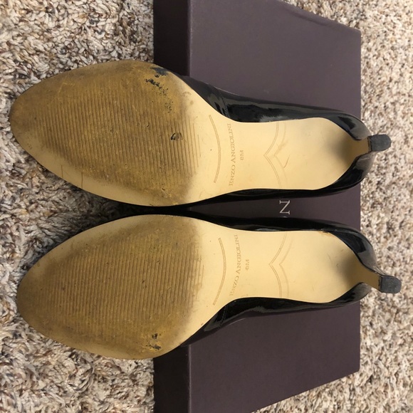 Black Patent Enzo Angiolini Peep Toe Pumps - Picture 2 of 9